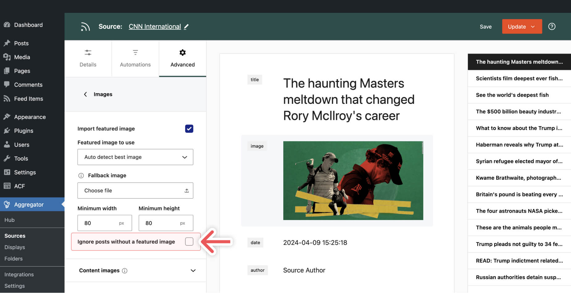 Check the Source Settings - WP RSS Aggregator