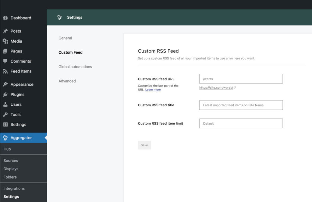 Creating a Custom RSS Feed of Imported Feed Items - WP RSS Aggregator