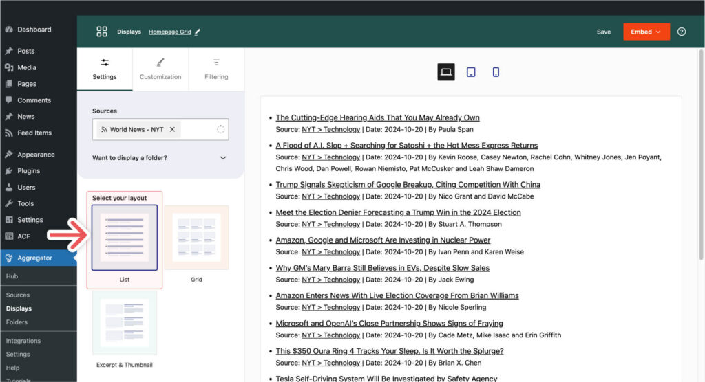 The List Layout - WP RSS Aggregator