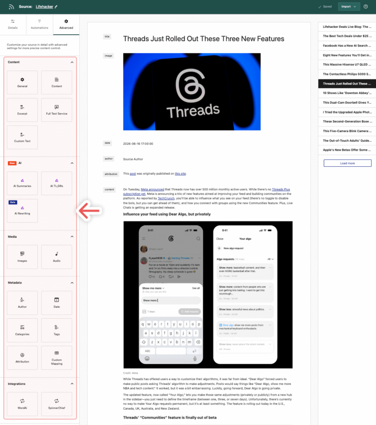 Adding a Source - WP RSS Aggregator