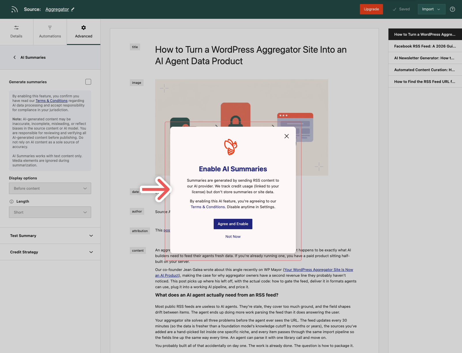 AI Summaries Confirmation pop-up