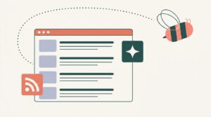 Illustration of building an AI news aggregator in WordPress with RSS feeds and AI summaries