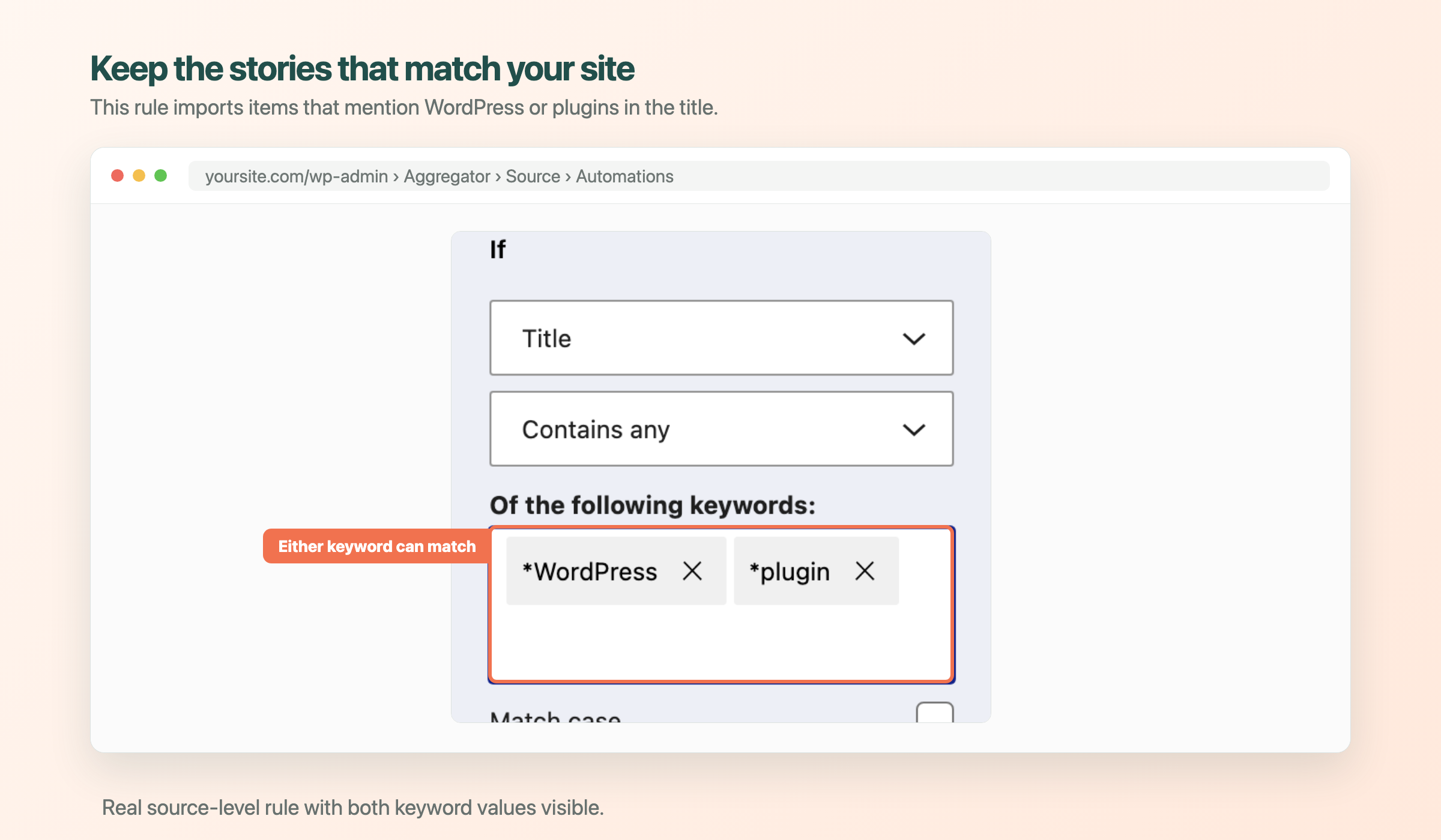 Aggregator Automation importing Google News items that contain WordPress or plugin in the title