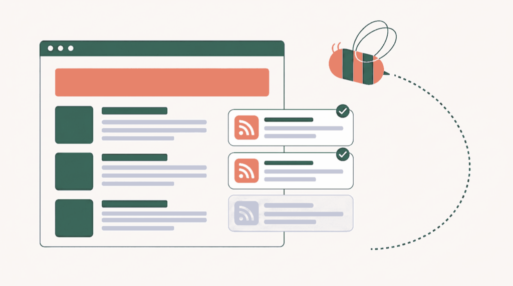 A news page fed by working RSS feeds, with one switched-off feed