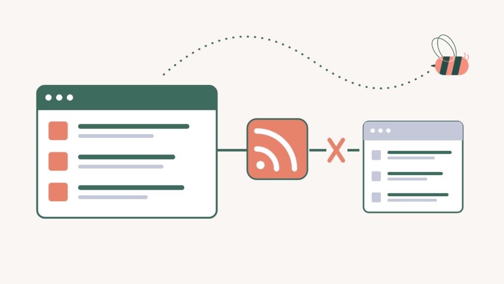 A broken RSS connection between a content source and a feed reader.